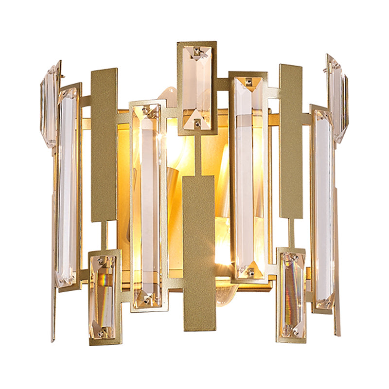 Laser Cut Sconce Light Traditionary Crystal 2 Bulbs Gold Wall Mounted Lamp for Living Room Clearhalo 'Wall Lamps & Sconces' 'Wall Lights' Lighting' 240013