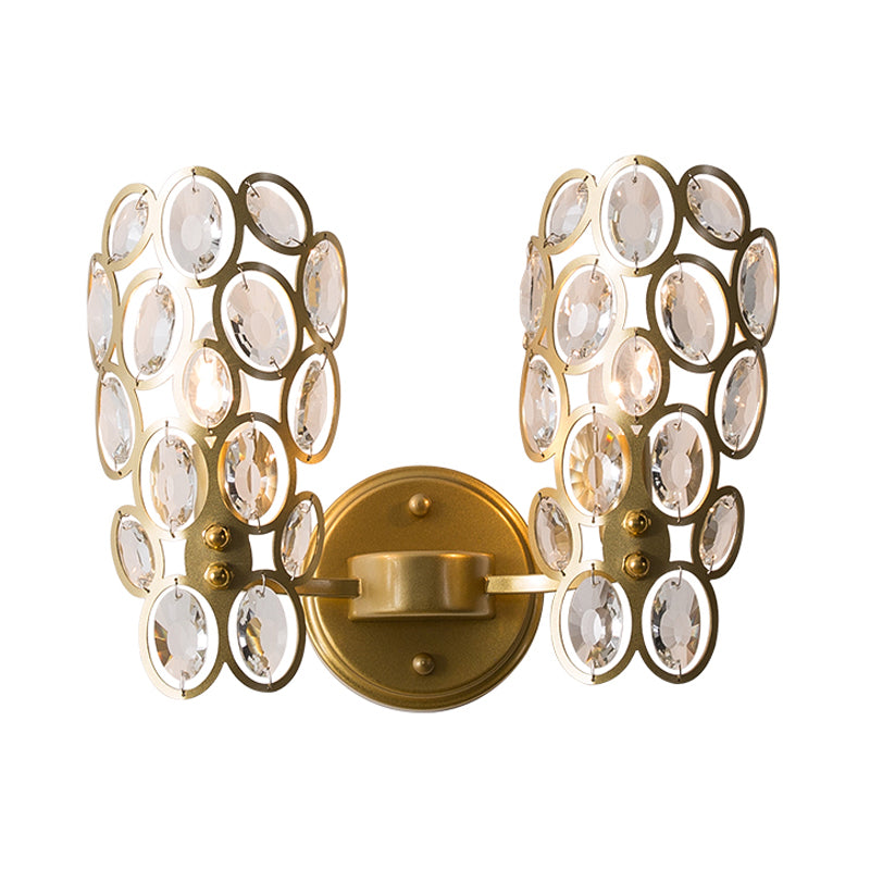 Round Wall Lamp Vintage Metal 2 Bulbs Gold Sconce Light Fixture with Curved Arm Clearhalo 'Wall Lamps & Sconces' 'Wall Lights' Lighting' 240022