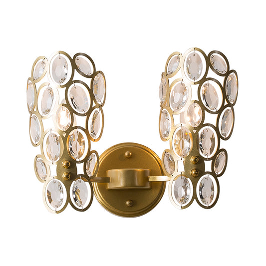 Round Wall Lamp Vintage Metal 2 Bulbs Gold Sconce Light Fixture with Curved Arm Clearhalo 'Wall Lamps & Sconces' 'Wall Lights' Lighting' 240022