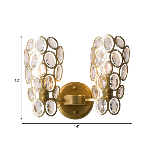 Round Wall Lamp Vintage Metal 2 Bulbs Gold Sconce Light Fixture with Curved Arm Clearhalo 'Wall Lamps & Sconces' 'Wall Lights' Lighting' 240023