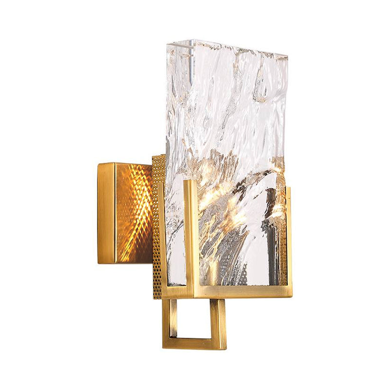 Brass Armed Wall Lighting Traditionary Metal 1 Bulb Sconce Light Fixture with Rectangle Crystal Clearhalo 'Wall Lamps & Sconces' 'Wall Lights' Lighting' 240035