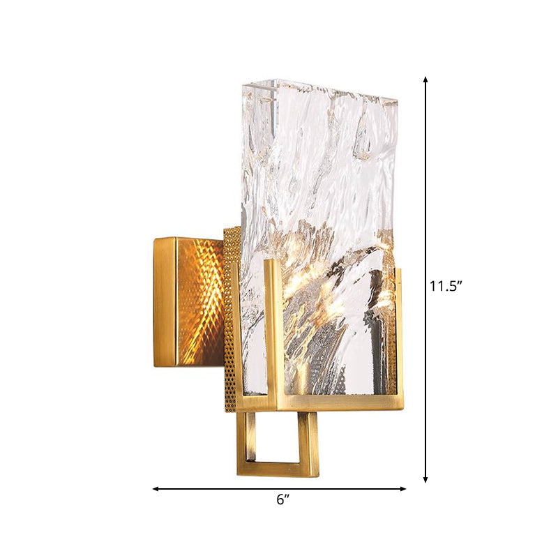 Brass Armed Wall Lighting Traditionary Metal 1 Bulb Sconce Light Fixture with Rectangle Crystal Clearhalo 'Wall Lamps & Sconces' 'Wall Lights' Lighting' 240036