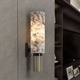 Cylinder Metal Sconce Light Traditional 1 Head Nickel Wall Lighting Fixture with Marble Shade Clearhalo 'Wall Lamps & Sconces' 'Wall Lights' Lighting' 240039