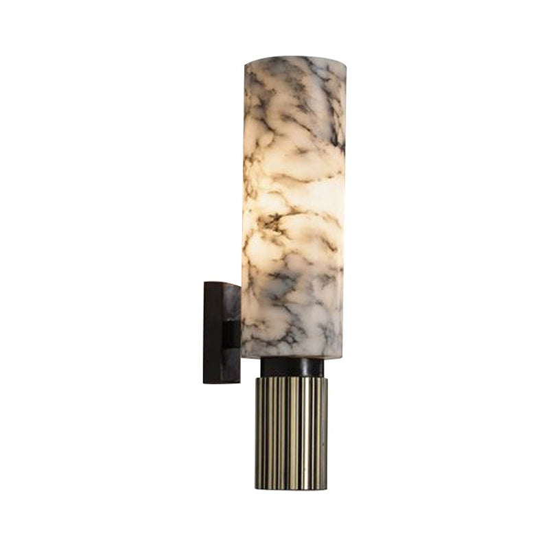 Cylinder Metal Sconce Light Traditional 1 Head Nickel Wall Lighting Fixture with Marble Shade Clearhalo 'Wall Lamps & Sconces' 'Wall Lights' Lighting' 240040