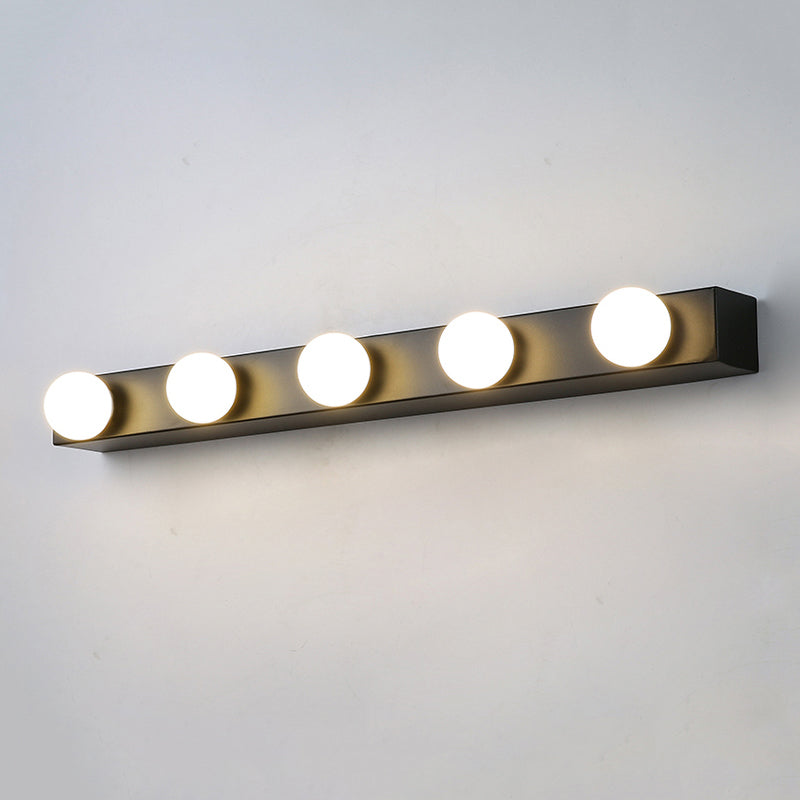 Black/White Finish Open Bulb Vanity Lighting Fixture Minimalism Style 4/5 Heads Metal Wall Light for Bathroom 5.0 Black Clearhalo 'Cast Iron' 'Glass' 'Industrial' 'Modern wall lights' 'Modern' 'Tiffany' 'Traditional wall lights' 'Vanity Lights' 'Wall Lights' Lighting' 240053