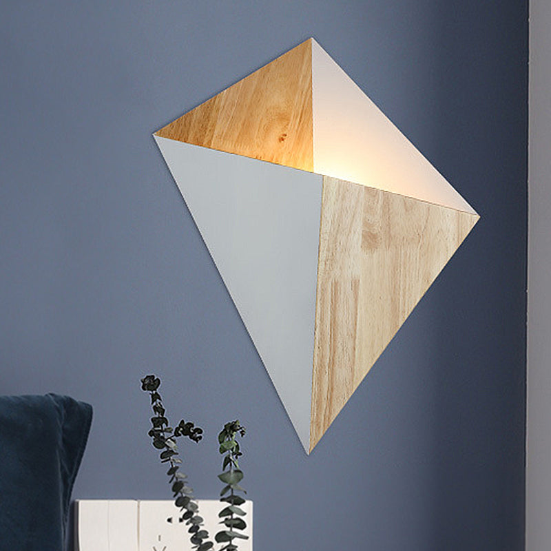 Splicing Pyramid Wall Sconce 1-Light Adjustable Nordic Wall Mounted Lamp with Rubber Wood Shade in Black/Red/White White Clearhalo 'Modern wall lights' 'Modern' 'Wall Lamps & Sconces' 'Wall Lights' Lighting' 240118