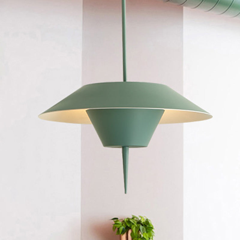 Grey/White/Pink Cone Hanging Ceiling Light Modern 1 Light Metal Drop Pendant with Inverted Conical Insert, 12"/16"W Green Clearhalo 'Ceiling Lights' 'Modern Pendants' 'Modern' 'Pendant Lights' 'Pendants' Lighting' 240128