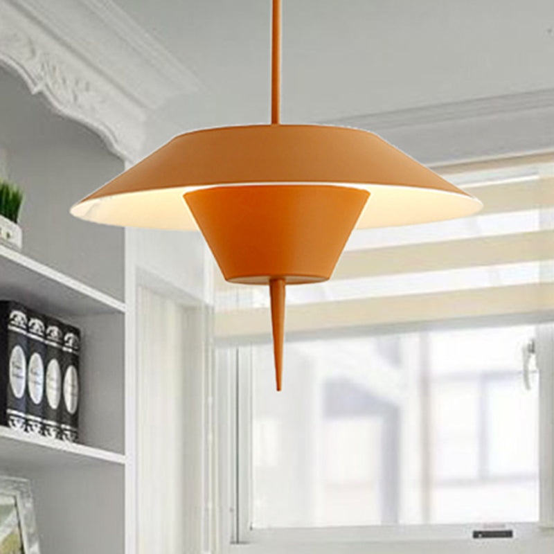 Grey/White/Pink Cone Hanging Ceiling Light Modern 1 Light Metal Drop Pendant with Inverted Conical Insert, 12"/16"W Orange Clearhalo 'Ceiling Lights' 'Modern Pendants' 'Modern' 'Pendant Lights' 'Pendants' Lighting' 240131