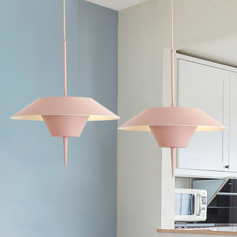 Grey/White/Pink Cone Hanging Ceiling Light Modern 1 Light Metal Drop Pendant with Inverted Conical Insert, 12"/16"W Pink Clearhalo 'Ceiling Lights' 'Modern Pendants' 'Modern' 'Pendant Lights' 'Pendants' Lighting' 240134