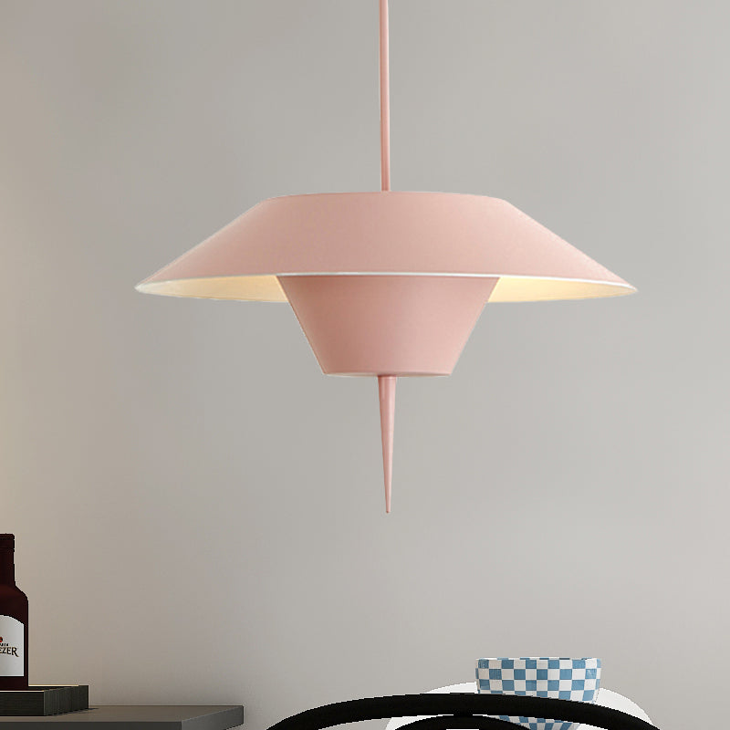 Grey/White/Pink Cone Hanging Ceiling Light Modern 1 Light Metal Drop Pendant with Inverted Conical Insert, 12"/16"W Clearhalo 'Ceiling Lights' 'Modern Pendants' 'Modern' 'Pendant Lights' 'Pendants' Lighting' 240135