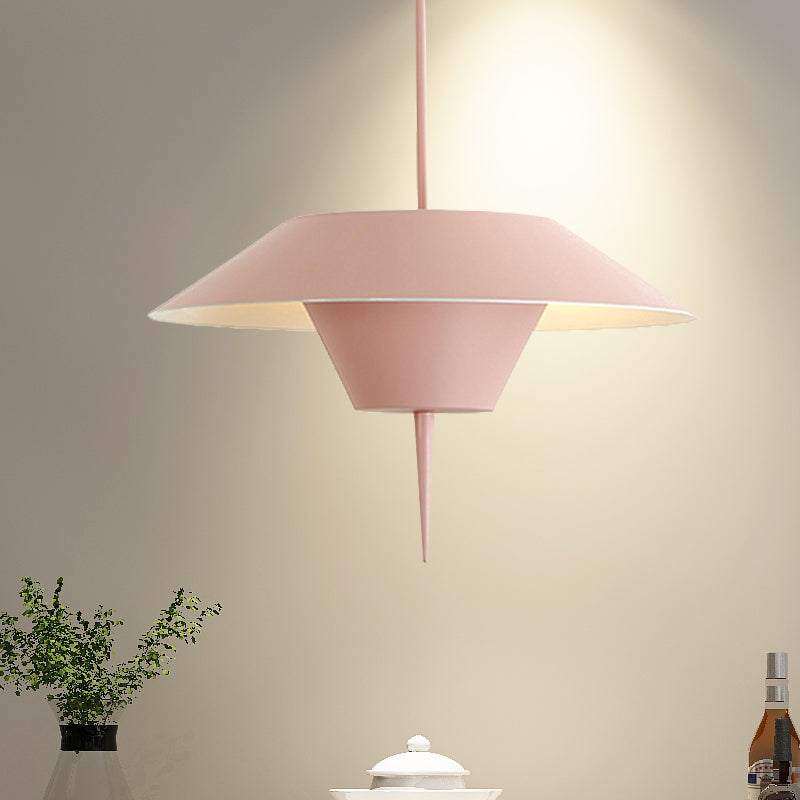 Grey/White/Pink Cone Hanging Ceiling Light Modern 1 Light Metal Drop Pendant with Inverted Conical Insert, 12"/16"W Clearhalo 'Ceiling Lights' 'Modern Pendants' 'Modern' 'Pendant Lights' 'Pendants' Lighting' 240136