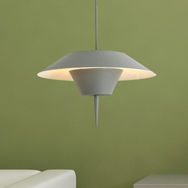 Grey/White/Pink Cone Hanging Ceiling Light Modern 1 Light Metal Drop Pendant with Inverted Conical Insert, 12"/16"W Grey Clearhalo 'Ceiling Lights' 'Modern Pendants' 'Modern' 'Pendant Lights' 'Pendants' Lighting' 240137