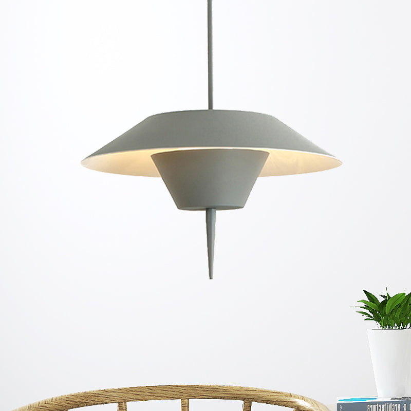 Grey/White/Pink Cone Hanging Ceiling Light Modern 1 Light Metal Drop Pendant with Inverted Conical Insert, 12"/16"W Clearhalo 'Ceiling Lights' 'Modern Pendants' 'Modern' 'Pendant Lights' 'Pendants' Lighting' 240139