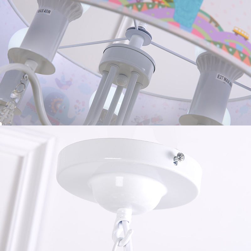 White Drum Pendant Light with Elephant Crystal 5 Lights Animal Metal Chandelier for Kids Bedroom Clearhalo 'Ceiling Lights' 'Chandeliers' Lighting' options 240151