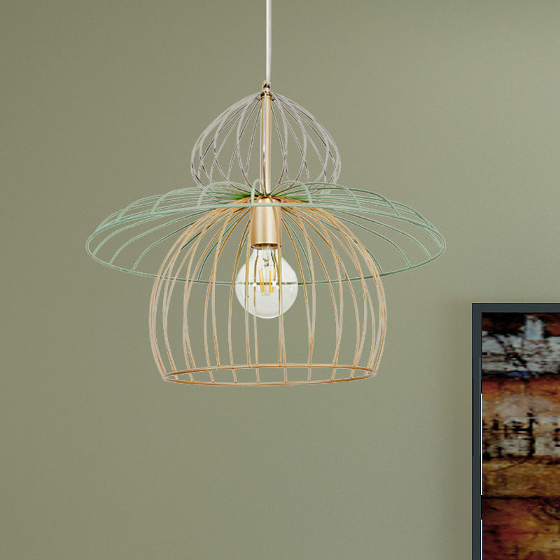 Metal Wire Cage Pendant Lighting Nordic Simple Style 1 Light Gold Suspension Light for Dining Room Clearhalo 'Ceiling Lights' 'Modern Pendants' 'Modern' 'Pendant Lights' 'Pendants' Lighting' 240157