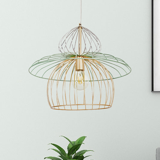 Metal Wire Cage Pendant Lighting Nordic Simple Style 1 Light Gold Suspension Light for Dining Room Clearhalo 'Ceiling Lights' 'Modern Pendants' 'Modern' 'Pendant Lights' 'Pendants' Lighting' 240158