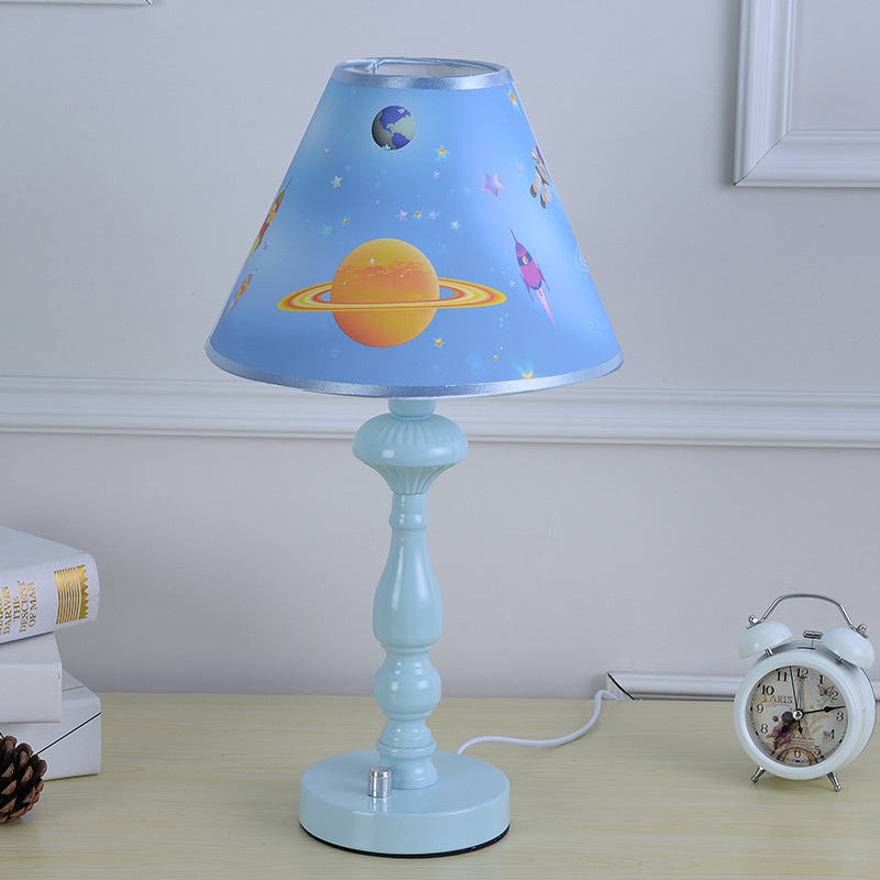 Planet Kindergarten Desk Light with Tapered Shade Metal 1 Head Modern Desk Lamp in Blue Blue Clearhalo 'Lamps' 'Table Lamps' Lighting' 240159