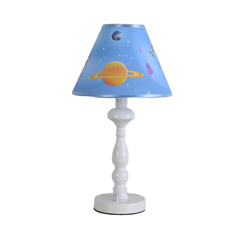 Planet Kindergarten Desk Light with Tapered Shade Metal 1 Head Modern Desk Lamp in Blue Clearhalo 'Lamps' 'Table Lamps' Lighting' 240160