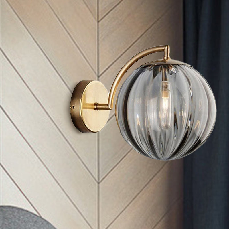 Postmodernist Brass Armed Ball Sconce Lamp Red/Blue/Amber Glass Single Light Wall Lighting Fixture Clearhalo 'Cast Iron' 'Glass' 'Industrial' 'Modern wall lights' 'Modern' 'Tiffany' 'Traditional wall lights' 'Wall Lamps & Sconces' 'Wall Lights' Lighting' 240191