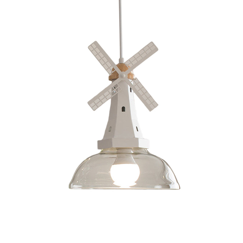 Clear Glass Barn Hanging Light 1 Bulb Modern Ceiling Pendant with Windmill in White for Restaurant Clearhalo 'Ceiling Lights' 'Pendant Lights' 'Pendants' Lighting' 240223