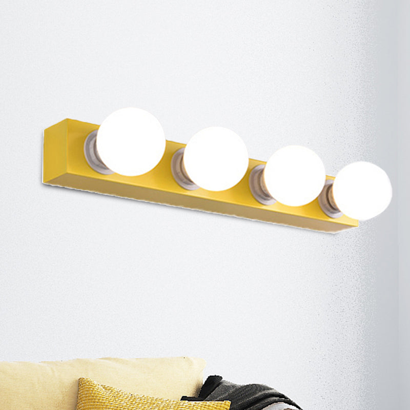 Metallic Exposed Bulb Vanity Light Fixture Macaron Style 3/4 Lights Bedroom Wall Lighting in Pink/Yellow Clearhalo 'Cast Iron' 'Glass' 'Industrial' 'Modern wall lights' 'Modern' 'Tiffany' 'Traditional wall lights' 'Vanity Lights' 'Wall Lights' Lighting' 240232