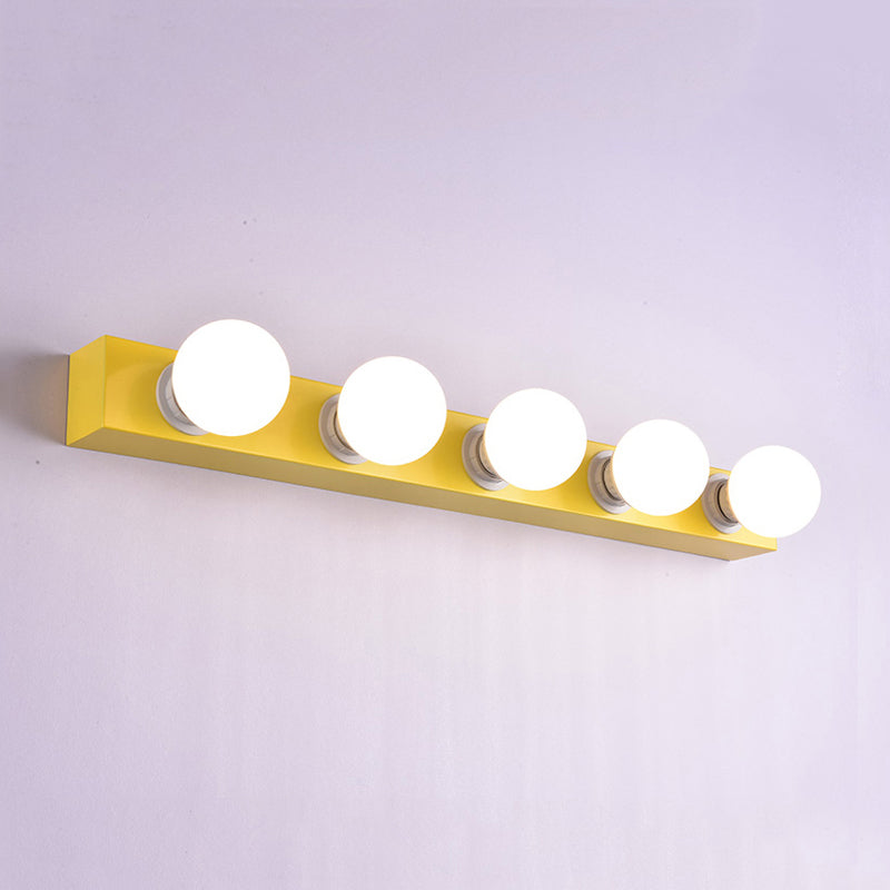Metallic Exposed Bulb Vanity Light Fixture Macaron Style 3/4 Lights Bedroom Wall Lighting in Pink/Yellow Clearhalo 'Cast Iron' 'Glass' 'Industrial' 'Modern wall lights' 'Modern' 'Tiffany' 'Traditional wall lights' 'Vanity Lights' 'Wall Lights' Lighting' 240234