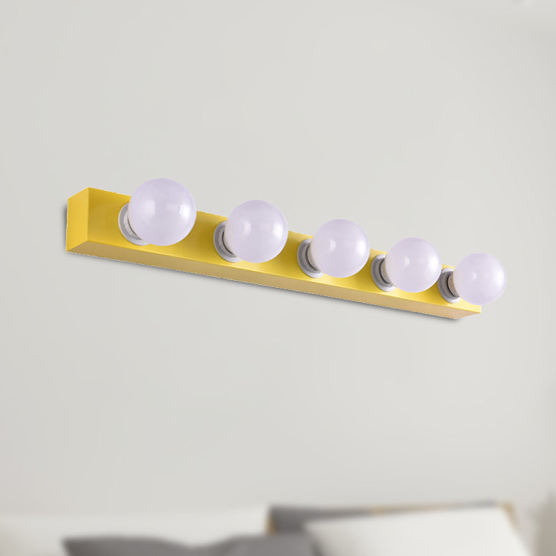 Metallic Exposed Bulb Vanity Light Fixture Macaron Style 3/4 Lights Bedroom Wall Lighting in Pink/Yellow Clearhalo 'Cast Iron' 'Glass' 'Industrial' 'Modern wall lights' 'Modern' 'Tiffany' 'Traditional wall lights' 'Vanity Lights' 'Wall Lights' Lighting' 240235