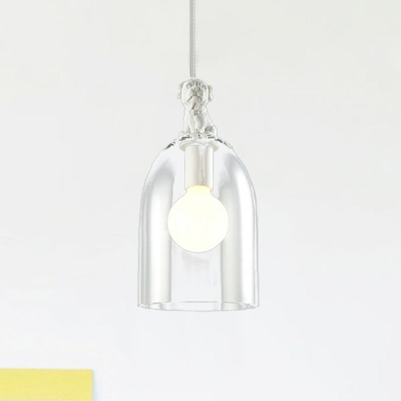 Clear Glass Bell Drop Pendant Cartoon 1 Light White Hanging Light Fixture  with Butterfly Fairy Decor - Clearhalo