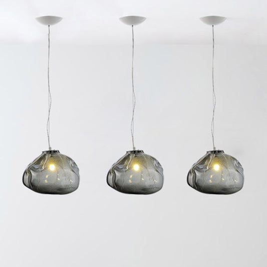 8"/12" W Cloud Shaped Pendant Light Contemporary Clear/Smoke Gray Hand-Blown Glass 1 Bulb Indoor Hanging Lamp Smoke Gray Clearhalo 'Ceiling Lights' 'Glass shade' 'Glass' 'Modern Pendants' 'Modern' 'Pendant Lights' 'Pendants' Lighting' 240297