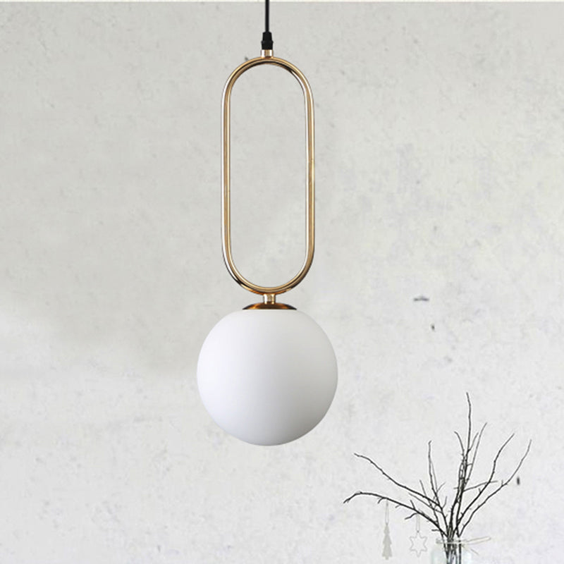 Contemporary Orb Shade Pendant Light Milk Glass 1 Head Living Room Hanging Fixture in Gold Finish Clearhalo 'Ceiling Lights' 'Glass shade' 'Glass' 'Modern Pendants' 'Modern' 'Pendant Lights' 'Pendants' Lighting' 240316