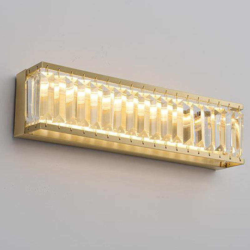 10"/10.5"/16" Wide Round/Rectangle Sconce Light Traditionary Crystal Brass LED Wall Lamp Fixture for Bedroom Brass 17" Rectangle Clearhalo 'Vanity Lights' 'Wall Lights' Lighting' 240324