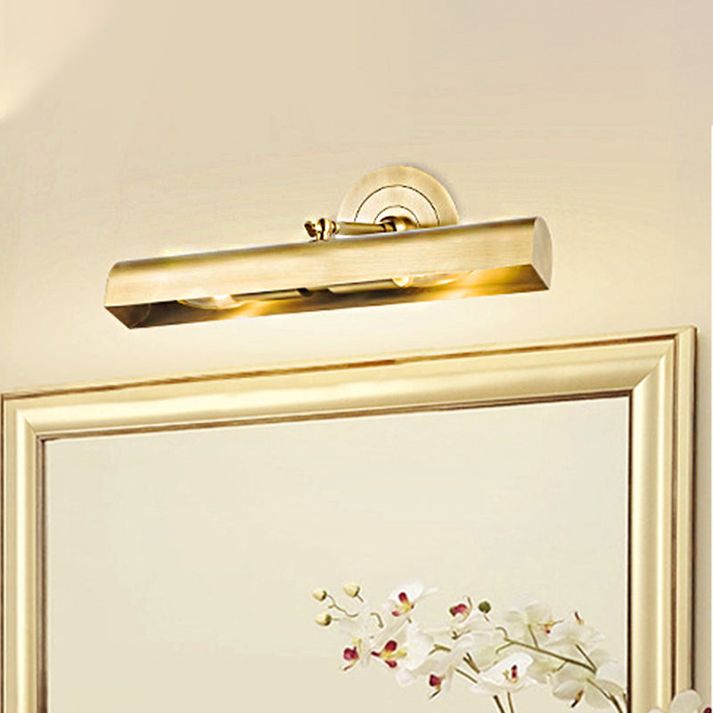 Straight Vanity Lamp Traditionary Metal 2 Bulbs Brass Wall Mounted Light for Bathroom Brass Clearhalo 'Vanity Lights' 'Wall Lights' Lighting' 240345