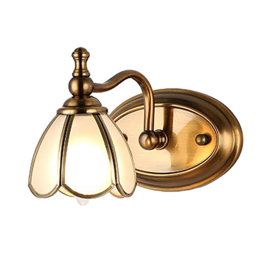 Dome Vanity Light Colonial Opal Glass 1/2/3/4 Heads Brass Wall Lighting Fixture for Bathroom Clearhalo 'Vanity Lights' 'Wall Lights' Lighting' 240397