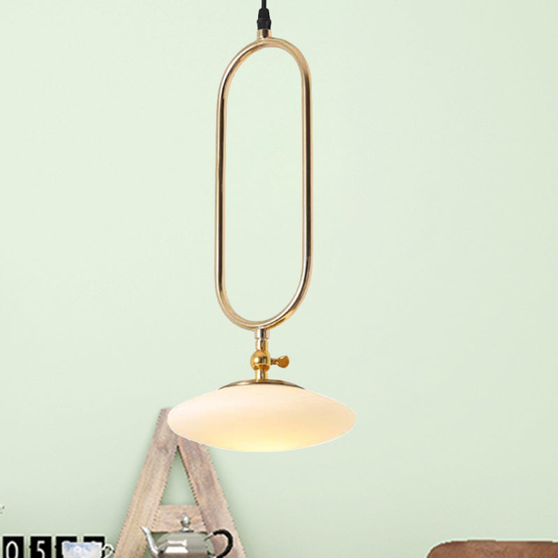 Fly Saucer Pendant Lighting Contemporary Style Milk Glass 1 Light Bedside Ceiling Pendant Lamp in Gold Finish Clearhalo 'Ceiling Lights' 'Glass shade' 'Glass' 'Modern Pendants' 'Modern' 'Pendant Lights' 'Pendants' Lighting' 240405