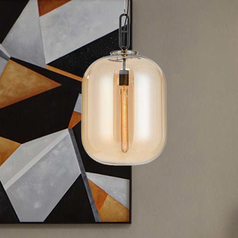 Modernist 1 Light Hanging Light Fixture with Glass Shade Amber/Smoke Gray Oval Pendant Lighting for Bedroom, 10"/14" W Amber Clearhalo 'Ceiling Lights' 'Glass shade' 'Glass' 'Modern Pendants' 'Modern' 'Pendant Lights' 'Pendants' Lighting' 240408