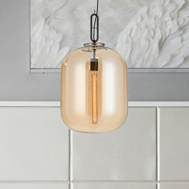 Modernist 1 Light Hanging Light Fixture with Glass Shade Amber/Smoke Gray Oval Pendant Lighting for Bedroom, 10"/14" W Clearhalo 'Ceiling Lights' 'Glass shade' 'Glass' 'Modern Pendants' 'Modern' 'Pendant Lights' 'Pendants' Lighting' 240409