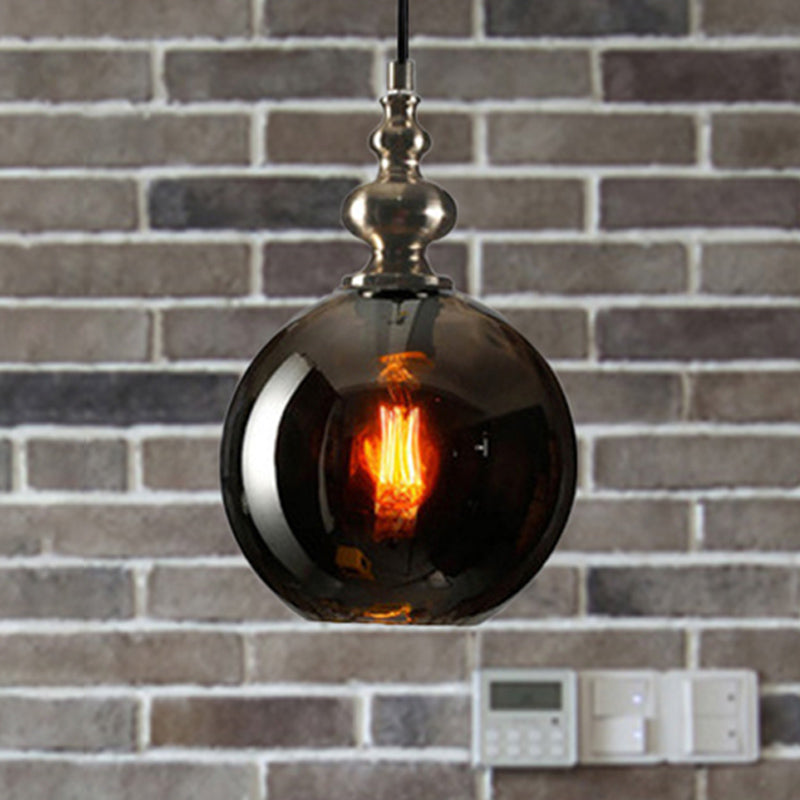 8"/10" W Global Shade Hanging Lighting Modern Stylish Clear/Smoke Gray Dimpled Glass 1 Light Living Room Pendant Lamp Smoke Gray Clearhalo 'Ceiling Lights' 'Glass shade' 'Glass' 'Modern Pendants' 'Modern' 'Pendant Lights' 'Pendants' Lighting' 240413