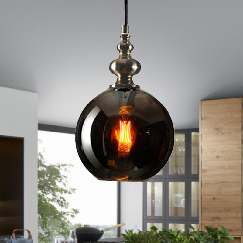 8"/10" W Global Shade Hanging Lighting Modern Stylish Clear/Smoke Gray Dimpled Glass 1 Light Living Room Pendant Lamp Clearhalo 'Ceiling Lights' 'Glass shade' 'Glass' 'Modern Pendants' 'Modern' 'Pendant Lights' 'Pendants' Lighting' 240415