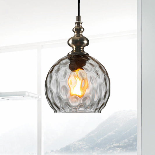 8"/10" W Global Shade Hanging Lighting Modern Stylish Clear/Smoke Gray Dimpled Glass 1 Light Living Room Pendant Lamp Clearhalo 'Ceiling Lights' 'Glass shade' 'Glass' 'Modern Pendants' 'Modern' 'Pendant Lights' 'Pendants' Lighting' 240418