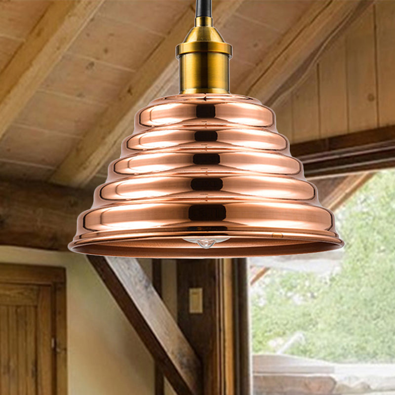 Ribbed Cone Shade Ceiling Lighting Modern Metal 1 Light Rose Gold Bedroom Hanging Pendant Light Clearhalo 'Ceiling Lights' 'Pendant Lights' 'Pendants' Lighting' 240424