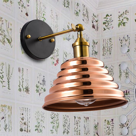 Metal Tapered Wall Sconce with Ribbed Design Contemporary 1 Light Wall Mounted Lamp in Rose Gold Rose Gold Clearhalo 'Cast Iron' 'Glass' 'Industrial' 'Modern wall lights' 'Modern' 'Tiffany' 'Traditional wall lights' 'Wall Lamps & Sconces' 'Wall Lights' Lighting' 240425
