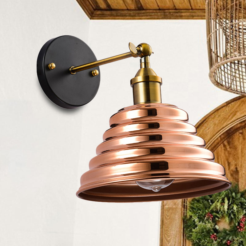 Metal Tapered Wall Sconce with Ribbed Design Contemporary 1 Light Wall Mounted Lamp in Rose Gold Clearhalo 'Cast Iron' 'Glass' 'Industrial' 'Modern wall lights' 'Modern' 'Tiffany' 'Traditional wall lights' 'Wall Lamps & Sconces' 'Wall Lights' Lighting' 240426