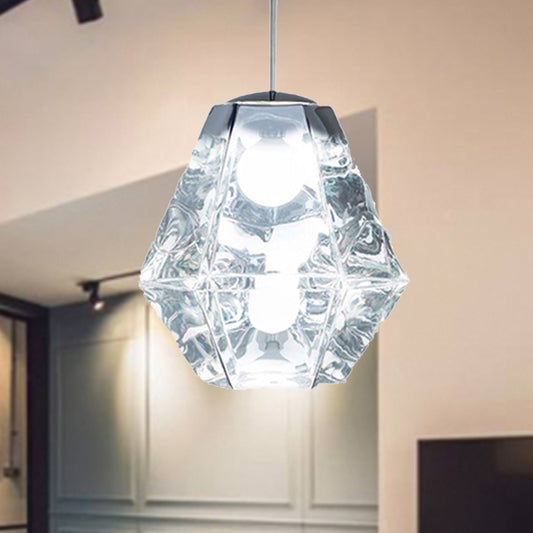 Diamond Pendant Lighting Post-Modern Glass 1 Light Clear/Amber Hanging Ceiling Light with Linear/Stout Shade Clearhalo 'Ceiling Lights' 'Glass shade' 'Glass' 'Modern Pendants' 'Modern' 'Pendant Lights' 'Pendants' Lighting' 240431