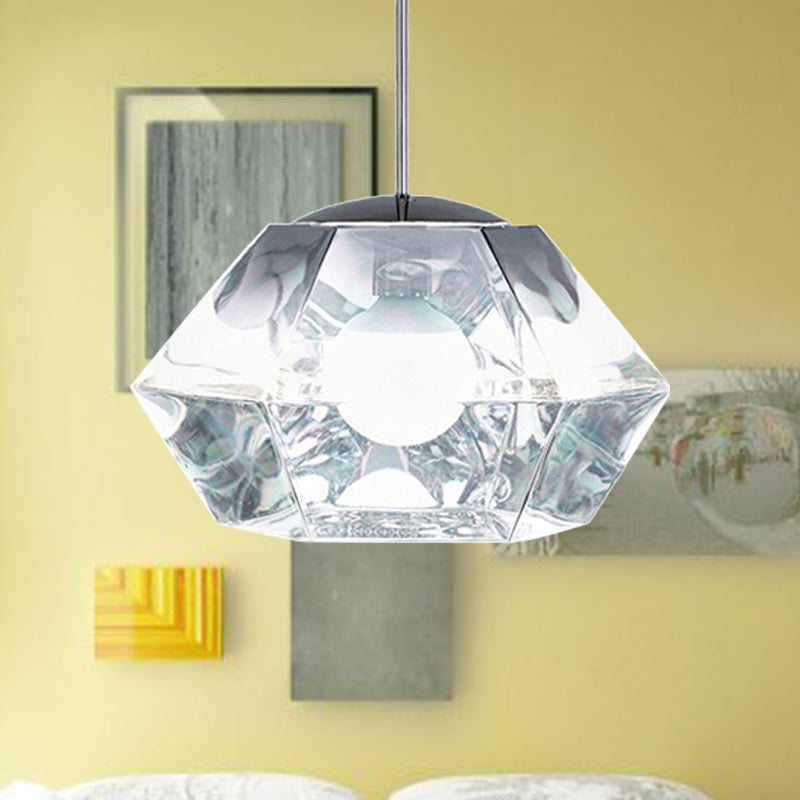 Diamond Pendant Lighting Post-Modern Glass 1 Light Clear/Amber Hanging Ceiling Light with Linear/Stout Shade Clear A Clearhalo 'Ceiling Lights' 'Glass shade' 'Glass' 'Modern Pendants' 'Modern' 'Pendant Lights' 'Pendants' Lighting' 240433