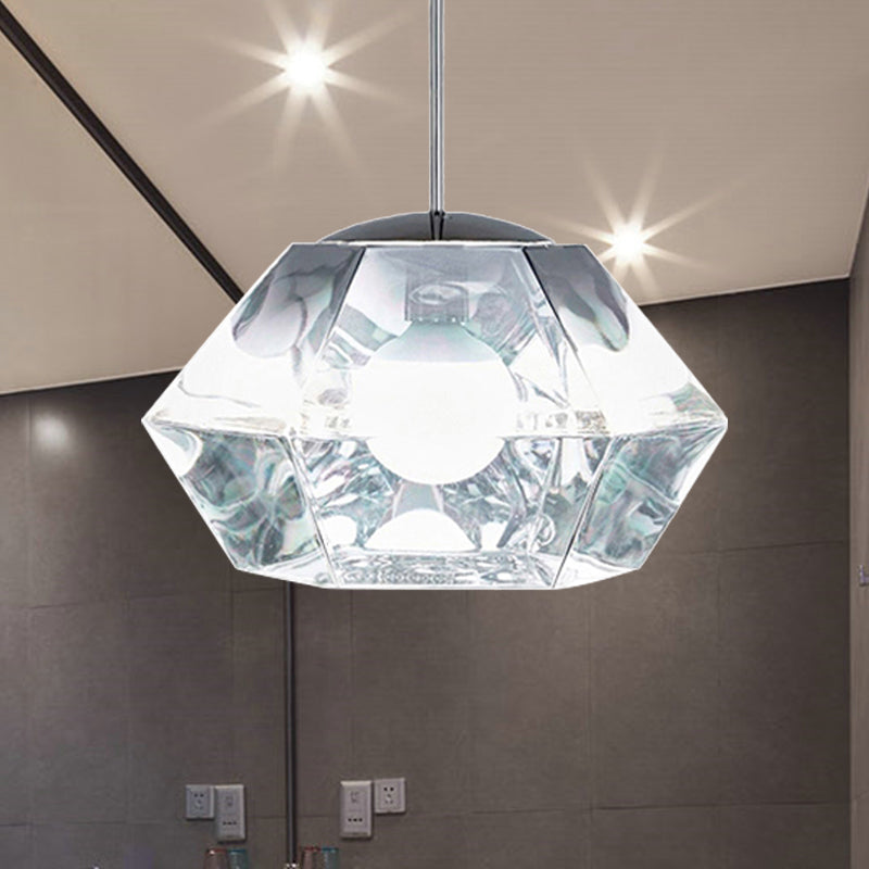 Diamond Pendant Lighting Post-Modern Glass 1 Light Clear/Amber Hanging Ceiling Light with Linear/Stout Shade Clearhalo 'Ceiling Lights' 'Glass shade' 'Glass' 'Modern Pendants' 'Modern' 'Pendant Lights' 'Pendants' Lighting' 240434