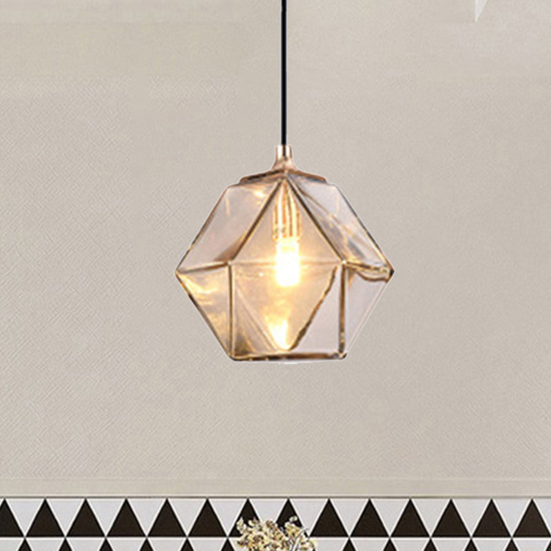 Geometric Pendant Lighting Modern Glass 1 Light Grey/Amber Hanging Pendant Light Amber Clearhalo 'Ceiling Lights' 'Glass shade' 'Glass' 'Modern Pendants' 'Modern' 'Pendant Lights' 'Pendants' Lighting' 240439