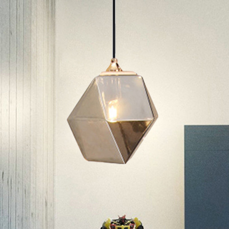 Geometric Pendant Lighting Modern Glass 1 Light Grey/Amber Hanging Pendant Light Grey Clearhalo 'Ceiling Lights' 'Glass shade' 'Glass' 'Modern Pendants' 'Modern' 'Pendant Lights' 'Pendants' Lighting' 240442