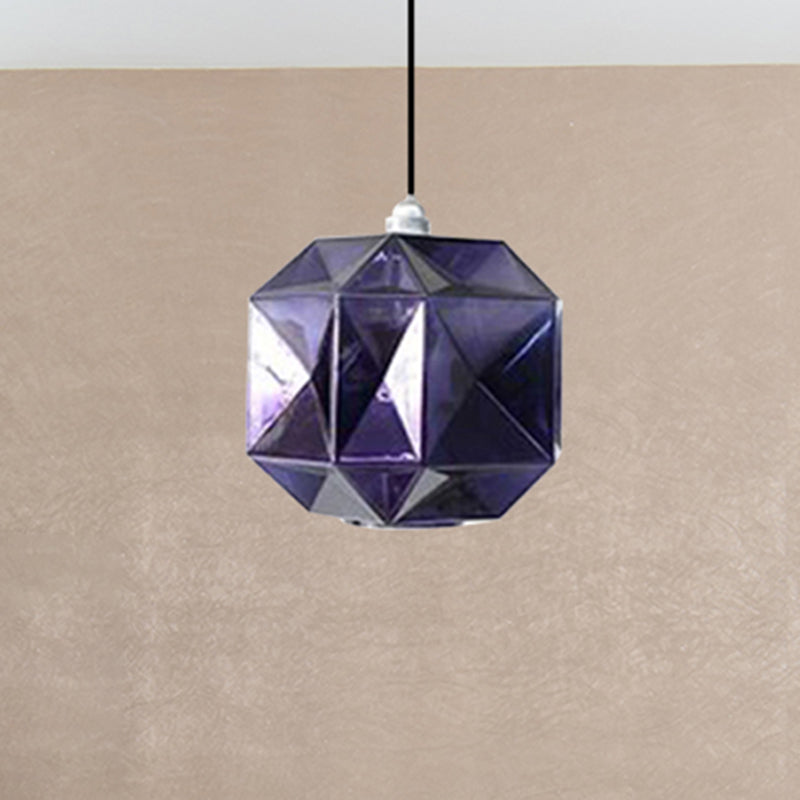 Diamond Pendant Lighting Post-Modern Glass 1 Light Blue/Gold/Amber Hanging Ceiling Light Blue Clearhalo 'Ceiling Lights' 'Glass shade' 'Glass' 'Modern Pendants' 'Modern' 'Pendant Lights' 'Pendants' Lighting' 240445