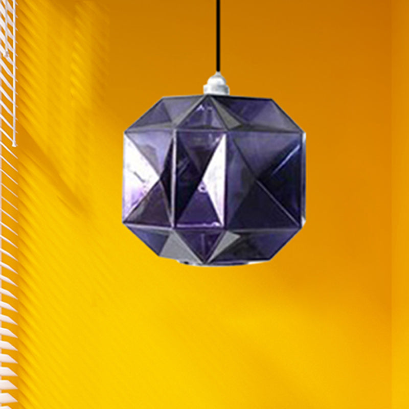 Diamond Pendant Lighting Post-Modern Glass 1 Light Blue/Gold/Amber Hanging Ceiling Light Clearhalo 'Ceiling Lights' 'Glass shade' 'Glass' 'Modern Pendants' 'Modern' 'Pendant Lights' 'Pendants' Lighting' 240446