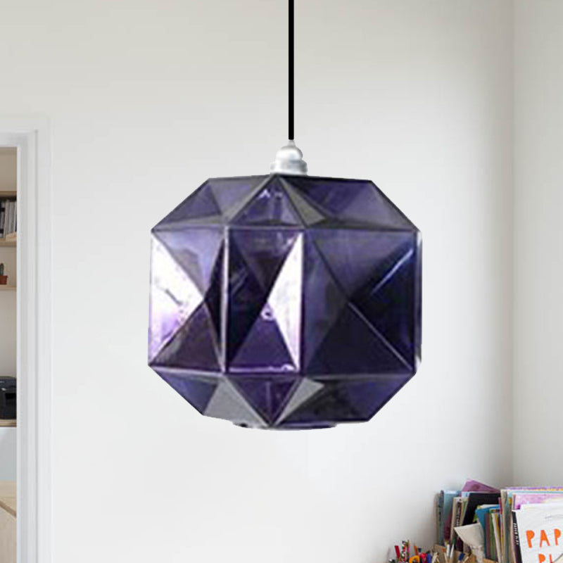 Diamond Pendant Lighting Post-Modern Glass 1 Light Blue/Gold/Amber Hanging Ceiling Light Clearhalo 'Ceiling Lights' 'Glass shade' 'Glass' 'Modern Pendants' 'Modern' 'Pendant Lights' 'Pendants' Lighting' 240447